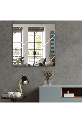 Ayna | Düz Ayna | Baklava Kanallı Kare Ayna | 60Cm X 60Cm Şeffaf