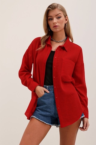 Gülsüm Aydın 20153 Tek Cepli Oversize Gömlek - Kırmızı Kırmızı