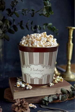 Metal Popcorn Kutusu - Patlamış Mısır Kovası 13.5 Cm, Elegance Er149-8b Desenli
