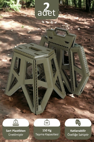 İronika Portatif Taşınabilir Katlanabilir Tank Tabure Kamp Piknik Balıkçı Plaj Taburesi Yeşil 2 Adet Yeşil