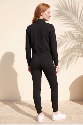 Soulshae Modal Yarım Fermuarlı Ceket Pantolon Takımı Siyah