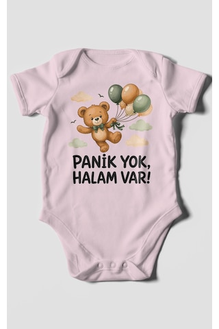 Morivokids Panik Yok, Halam Var Kısa Kollu Bebek Body %100 Pamuk Bebe Pembe
