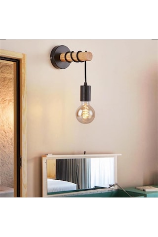 Sima Avize Ahşap Siyah Tekli Duvar Lambası Aplik Siyah