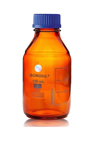 Otoklav Şişe 500 Ml Amber Borosil -Contalı -Vida Kapaklı -Renkli