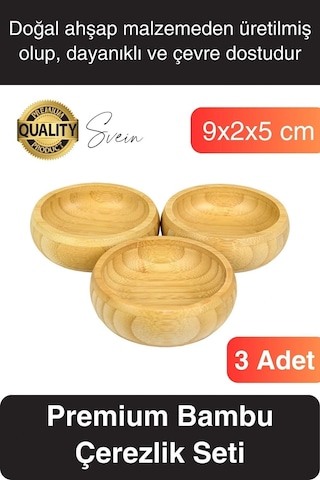 Premium 3'lü Doğal Bambu Çerezlik Seti Ahşap Dekoratif Sade Kase Yuvarlak Atıştırmalık Kabı Sosluk çok renkli