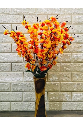 Nettenevime Yapay Çiçek Bahardalı Japon Kiraz Çiçeği 7 Dallı 57 CM Turuncu