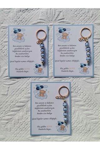 48 Adet İsme Özel Tasarım Mavi Anahtarlık Hastane Yeni Doğan 40 Mevlidi Dağıtmalık Hediyelik