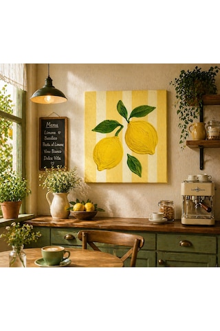 Modern Limon Kanvas Tablo Sarı & Yeşil Tonlarda Dekoratif Duvar Tablosu