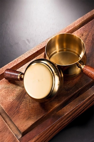 Qerhome Paslanmaz Çelik Espressos Bardakları Ahşap Saplı Sos Bardakları Soslar Ve İçecekler 6 Oz/180 Ml 1 Adet Altın