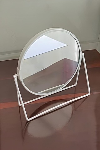 Masa Üstü 15 Cm 2x Büyüteçli Çift Taraflı 360 Dönen Metal Masa Aynası Mt167by Beyaz