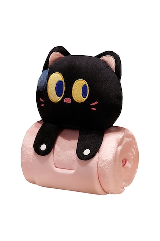 Karikatür Kedi Ofis Öğle Yemeği Molası Battaniyesi