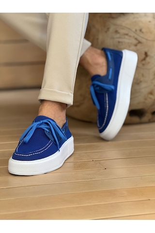 Roof Atelier Erkek Mavi Triko Kalın Taban Loafer Ayakkabı - 2602 - Triko Mavi