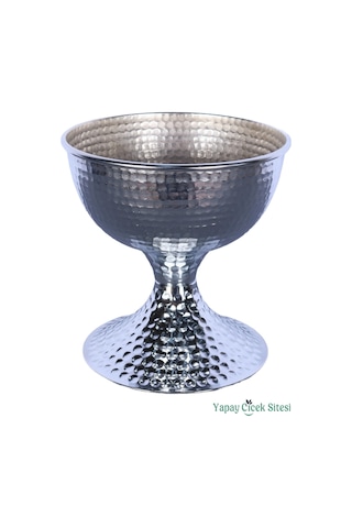 Yapay Çiçek Sitesi Metal Dekoratif Darbeli Vazo 20 Cm Gümüş Gümüş