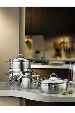 Olika Zeus 8 Parça Süzgeçli Çelik Tencere Seti Çelik