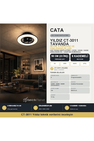 Cata Yıldız 56cm 23inç Led Tavan Vantilatör Ct-3011