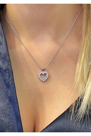 Vip Kalite Italyan Taşlı Kalp 925 Gümüş Kolye