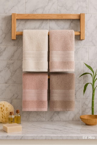 4 Lü El Yüz Havlu Seti %100 Pamuklu 50x85 Cm Aura Pudra