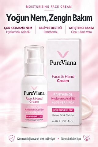 Pureviana Hyaluronik Asit 8D + Aloe Vera + Cica Bariyer Onarıcı Yatıştırıcı ve Nemlendirici Yüz Kremi 60 ML