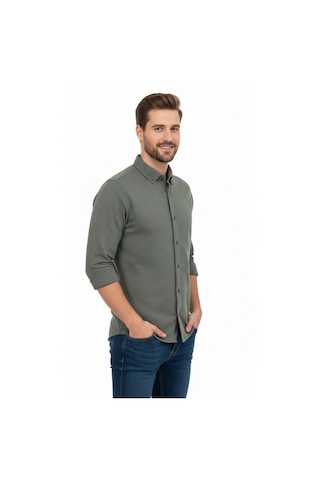 Rasstmen Erkek Spor Slim Fit Uzun Kol Petek Dokulu Gömlek Bgl-st04823 Haki