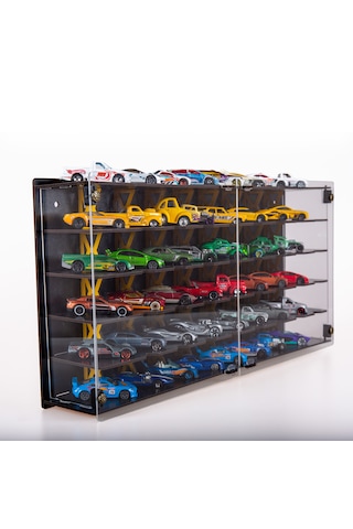 Pleksi Kapak 48 Araçlık 1/64 Hotwheels, Matchbox Uyumlu Hobi Oyuncak Araba Rafı Koleksiyon Model Araba Garajı Siyah