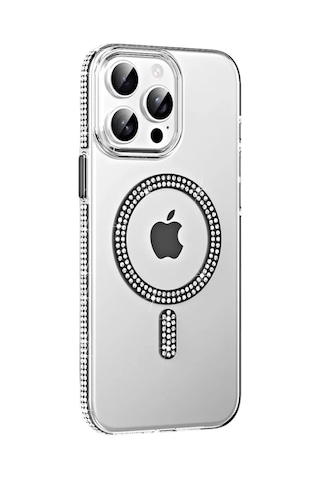 Apple iPhone Uyumlu 15 Pro Move Taşlı Magsafe Kapak - Siyah