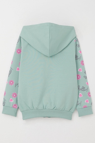 Breeze Kız Çocuk Hırka Sevimli Kız Baskılı Kolları Çiçek & Kalp Desenli 1-4 Yaş, Su Yeşili Su Yeşili