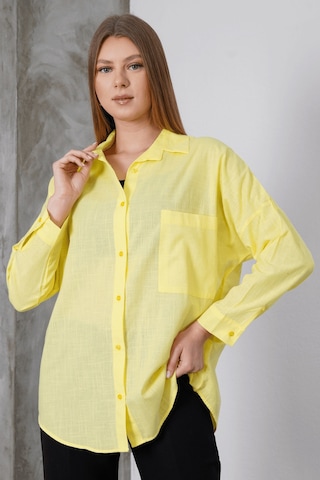 Paw Garage Kadın London Keten Tek Cepli Oversize Gömlek, Premium Kalite Keten Gömlek Sarı