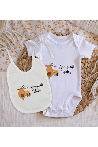 Bitmeyenkartus Bk Kids Annesinin Balı Tasarımlı Bebek Body Zıbın Ve Mama Önlüğü Çok Renkli