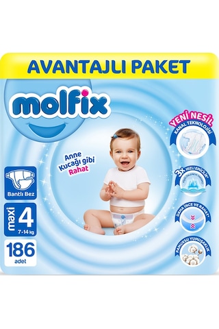 Molfix Bebek Bezi 4 Beden Maxi Avantajlı Paket 186 Adet