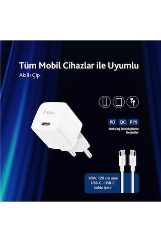 Ttec 2SCP03CB Smartcharger Gan 30W PD Seyahat Hızlı Şarj Aleti + USB-C - USB-C 3A Kablo