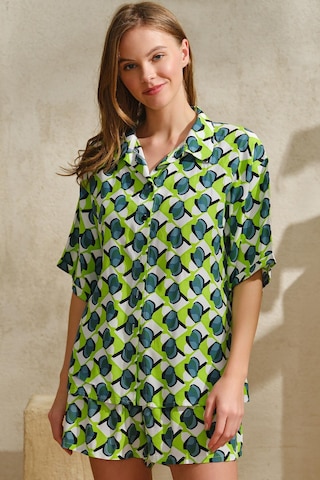 Anıl 5741 Kadın Dokuma Viskon Önden Düğmeli Yarım Kollu Gömlek Ve Yandan Cepli Şort Pijama Takım 001