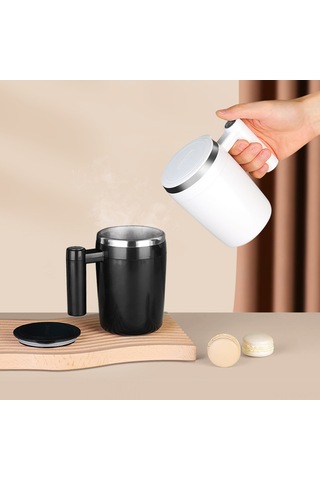 Monyee 380ml Siyah Otomatik Karıştırıcı Bardak, Manyetik Şarjlı, Kapaklı, Paslanmaz Çelik, Kahve-süt-protein İçin Siyah