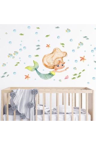 Artikel Deniz Kızı ve Deniz Canlıları Temalı Çocuk Odası Duvar Sticker 50 x 70 Cm