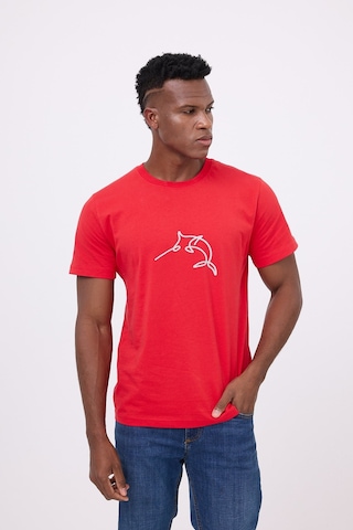 Marıne Tee Deniz Temalı Ribana Bisiklet Yaka Pamuk T-shirt-3121 Mercan