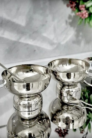 9 Cm Dondurma Kasesi Lokumluk Çerezlik 304 Paslanmaz Çelik Dondurmalık Tatlı Kasesi Pilav Ölçeği Gümüş