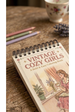 Nostalgic Vintage Cozy Girls Boyama Kitabı - Çanta / Cep Boy - 10x20 Cm