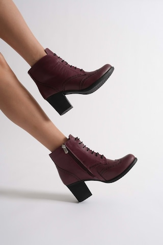 Analin Shoes Kadın Hakiki Deri Lazer Detaylı Bağcıklı Bot Bordo