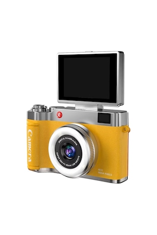 4k Çantalı Dijital Retro Video Kamera 48mp 16x Zoom Işıklı 32gb Kart Dijital Fotoğraf Makinesi Sarı Najmaddin