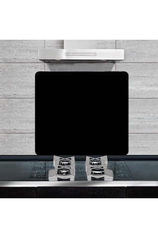 50X56 CM Düz Siyah Desenli Cam Ocak Arkası Koruyucu