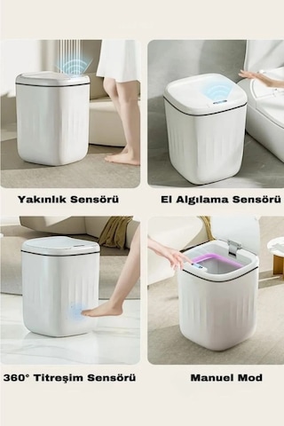 18 Litre Temassız Sensörlü Otomatik Çöp Kovası Gri Çok Renkli