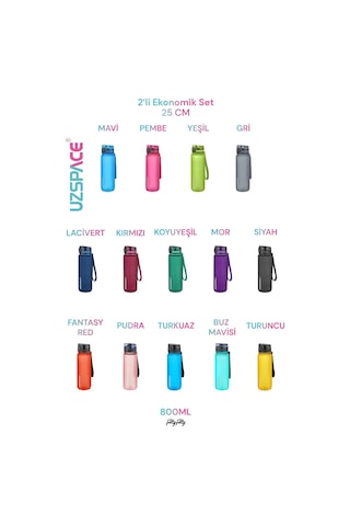 Uzspace Tritan Bpa'sız 25 CM Su Matarası 2'li Set 800 ML