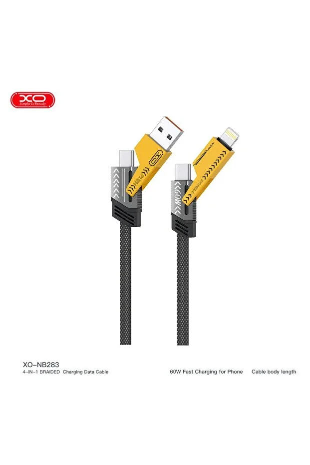 Xo-nb283 60w Hızlı Fast Destekli 4 Lu Usb-a Type-c Lightning Dayanıklı O Rgu Lu Data S Arj Kablosu -