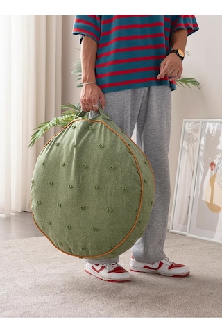 Çok Amaçlı Puantiyeli Keten Yer Bahçe Minderi Fermuarlı İç Dolgulu Yıkanabilir 60x68 Yeşil