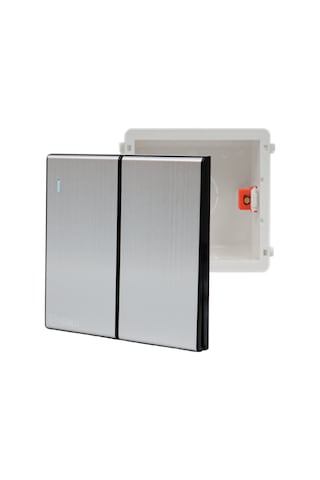 MERALLI INOX 2'li vavien anahtar, hakiki fırçalanmış paslanmaz çelik, çerçevesiz 86×86 Düz kasa dahil