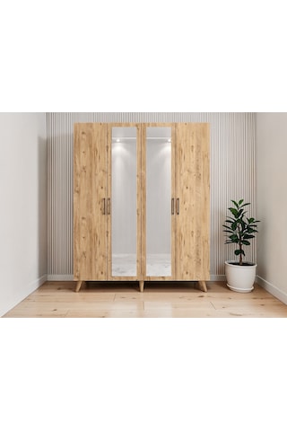 Alara Tamamı Mdf Aynalı Portmanto Vestiyer Ayakkabılık Çam 180 Cm - M2