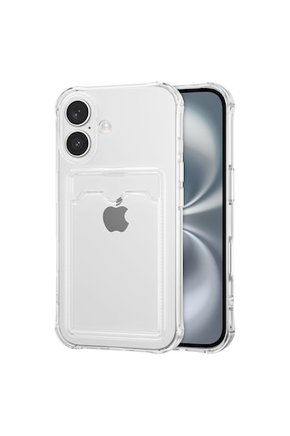 Teknomoda Apple Uyumlu iPhone 17 Kılıf Kartlıklı Anti Şok Korumalı Şeffaf Silikon Şeffaf Açık Şeffaf