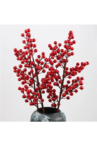 3 Adet Yapay Çiçek Kokina Uzun Dal 63cm Yılbaşı Çiçeği Red Berry