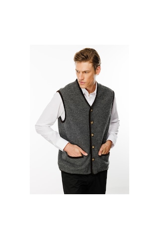 Erkek V Yaka Astarlı Saf Yün Keçe Yelek Füme Füme