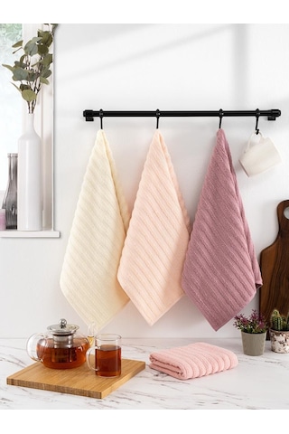 Mutfak Havlu Şal Seti 4 Lü Ramla Softline Çizgili Dokuma Renkli - 40x65 Cm Antrasit - Krem