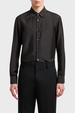 Emporio Armani İpek Karışımlı Regular Fit Klasik Yaka Gömlek Erkek Gömlek Em001537 Af17293 Uc001 Siyah SİYAH